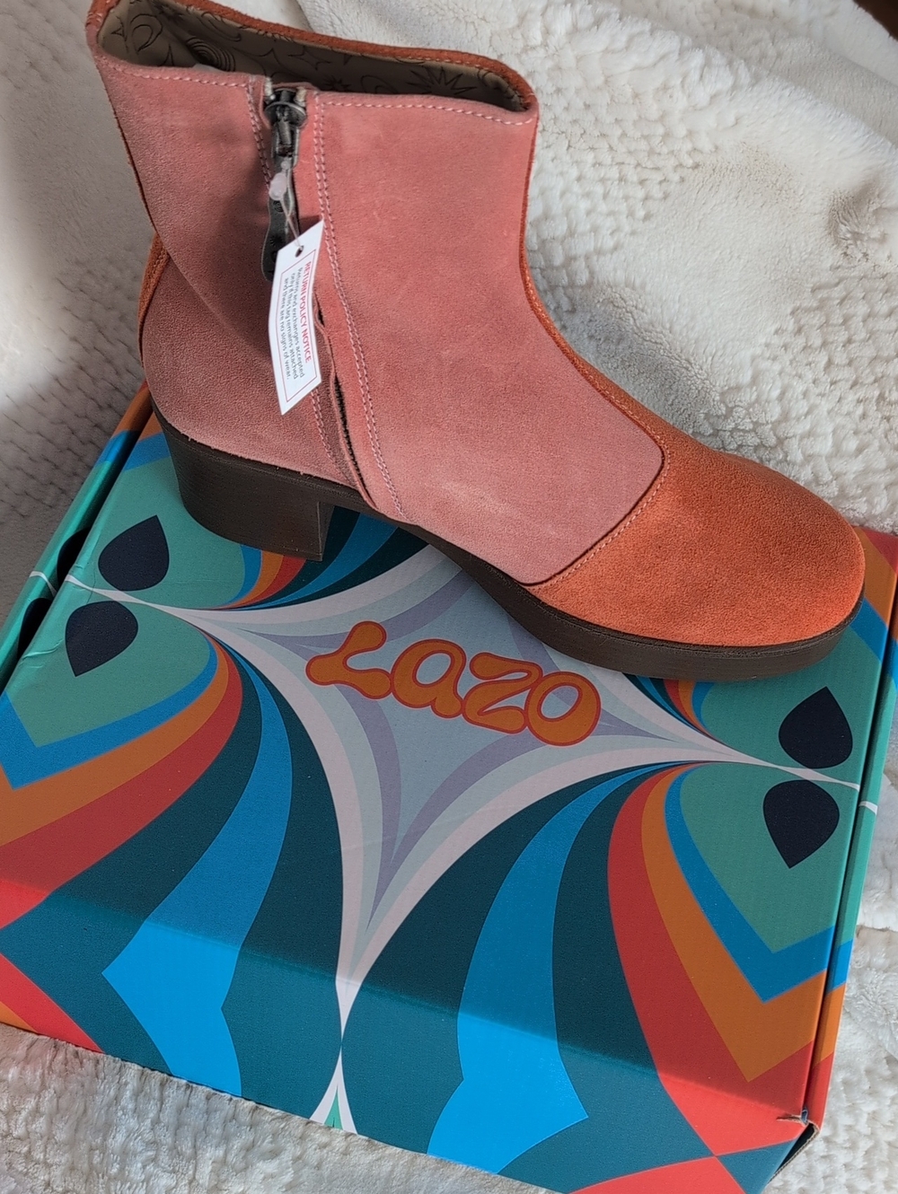 Lazo Coral Pink Two-Tone Suede Ankle Booties